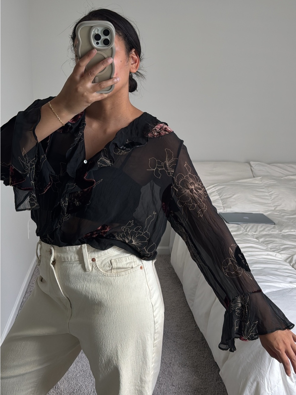 Vintage appliqué silk blouse